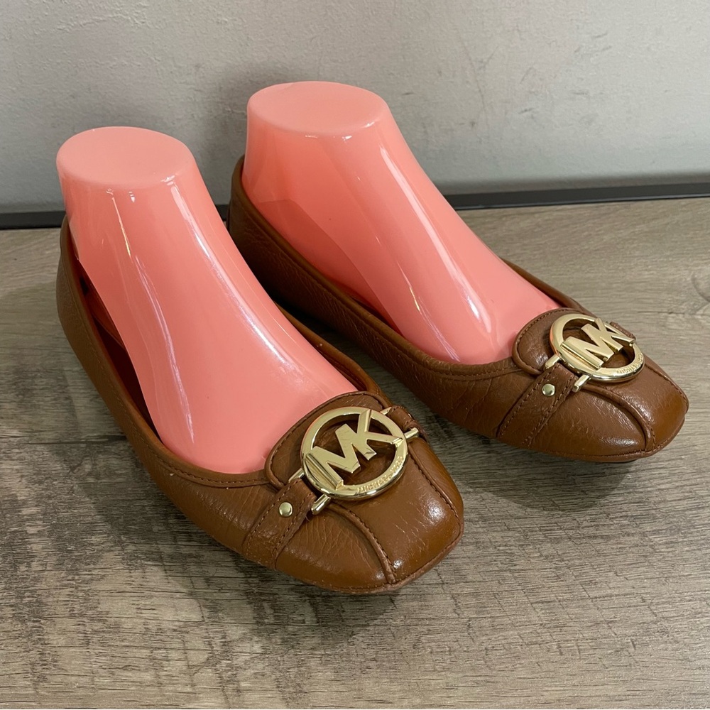 Women's MICHAEL KORS Honey Brown Leather FULTON Designer MOCCASIN Flats SHOES